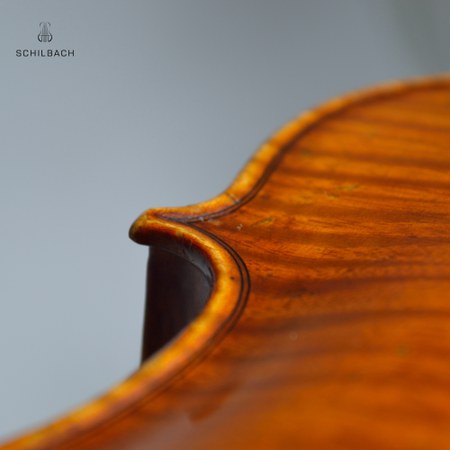 E. Praga, violin 1886 detail upper corner