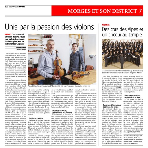 Unis par la passion des violons (19 OCTOBRE 2017 LaCôte)