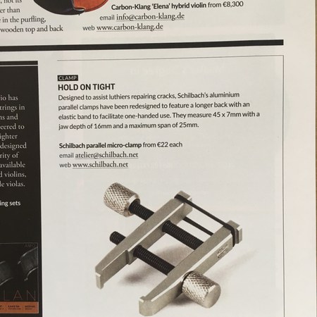 STRAD Vol.130 No.1555 Nov. 2019 in the section "New Products" about our mini and micro parallel clamps